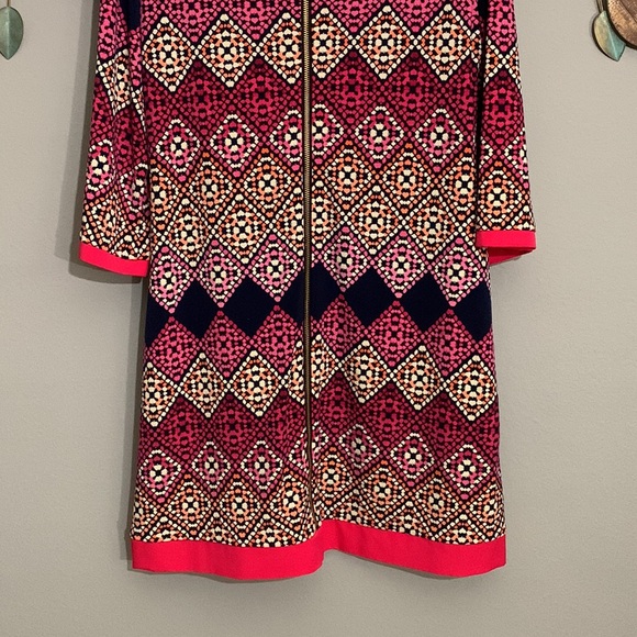 Eliza J Pink Navy Blue Geometric Exposed Zipper Dress Size 8 - Picture 7 of 8